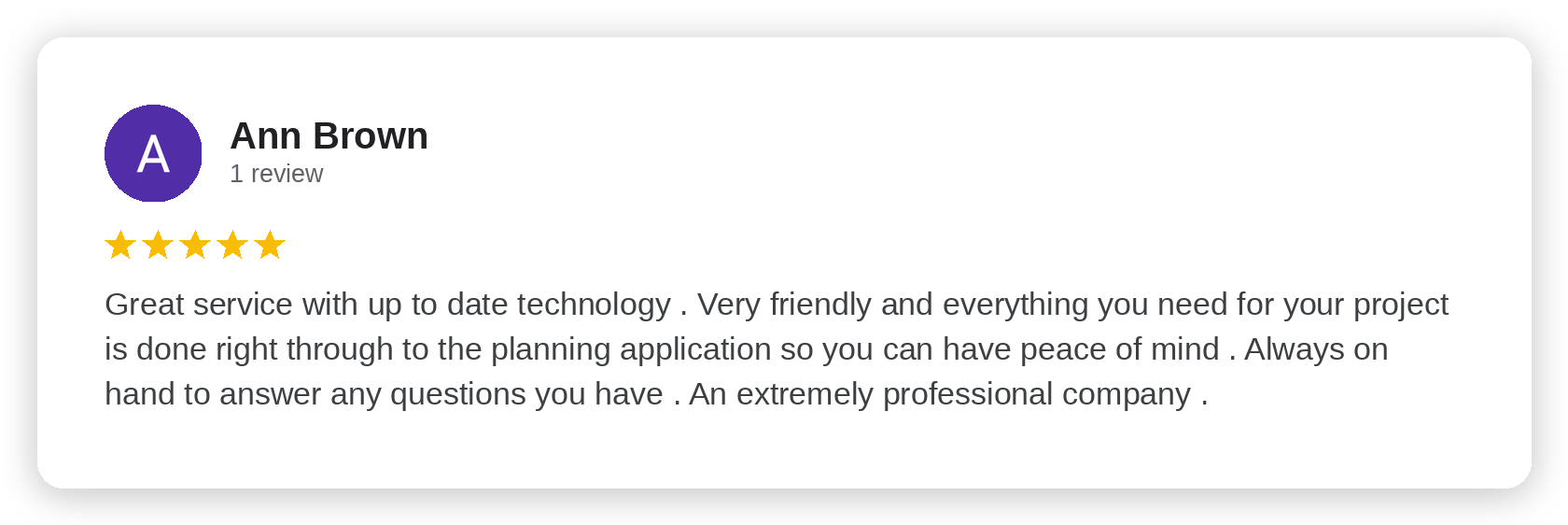 Five-star Google review from Ann Brown