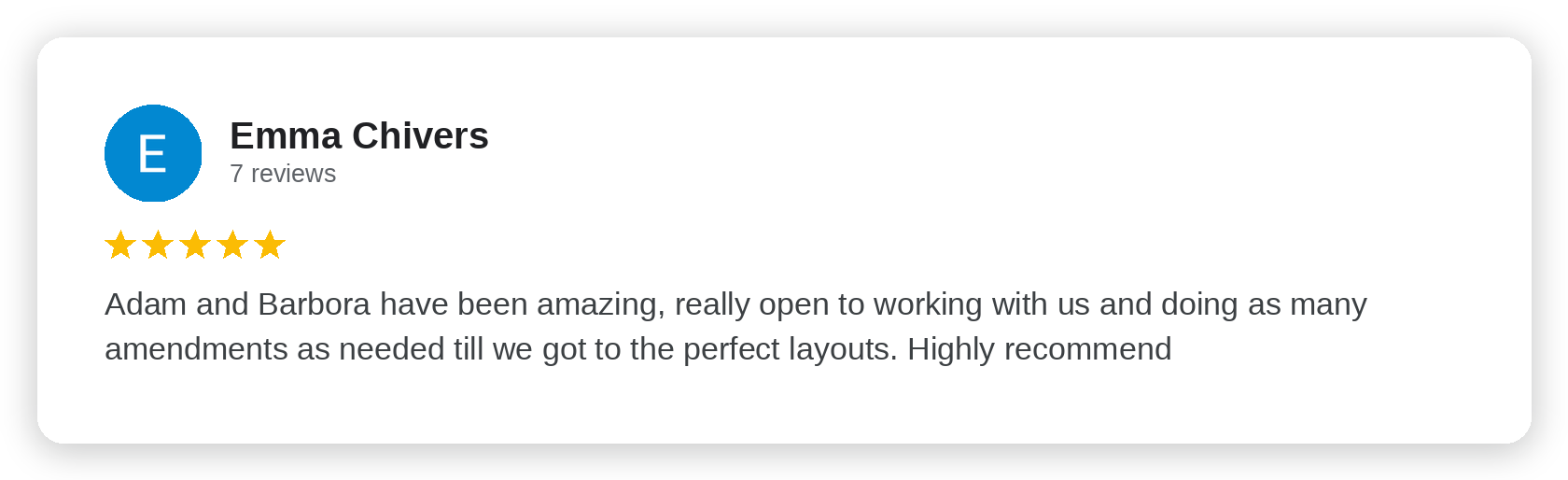 Five-star Google review from Emma Chivers