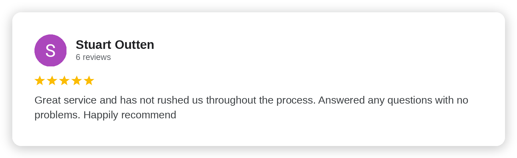 Five-star Google review from Stuart Outten
