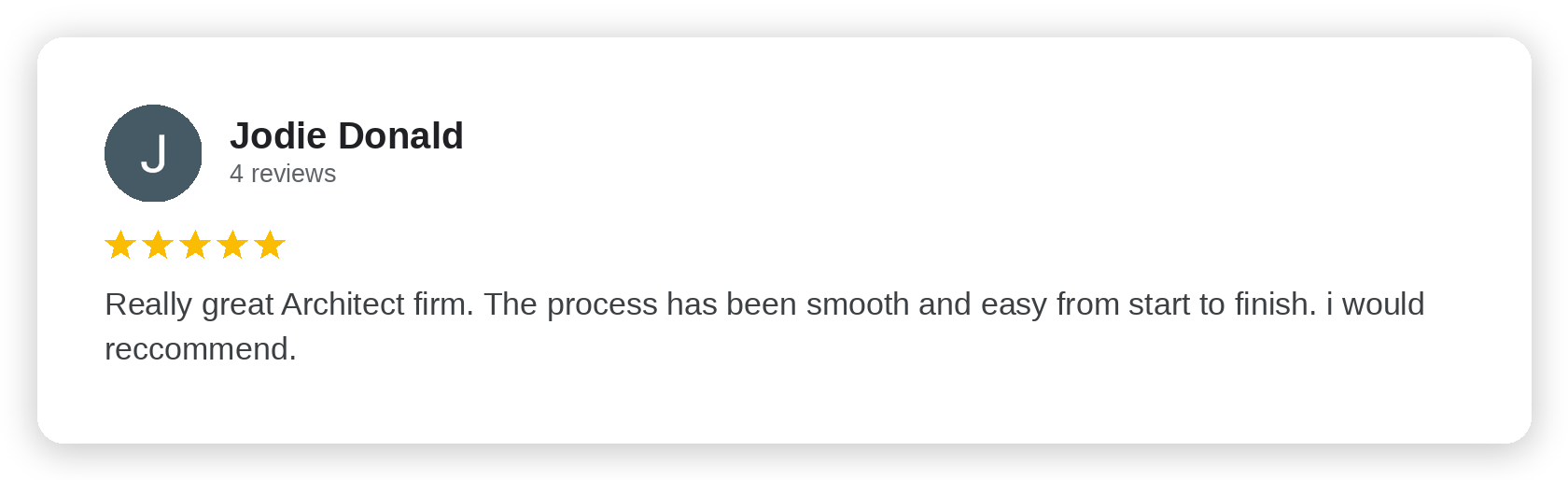 Five-star Google review from Jodie Donald