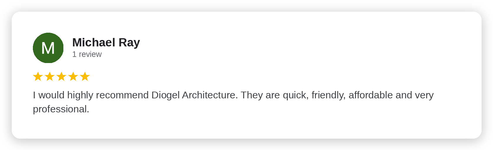 Five-star Google review from Michael Ray