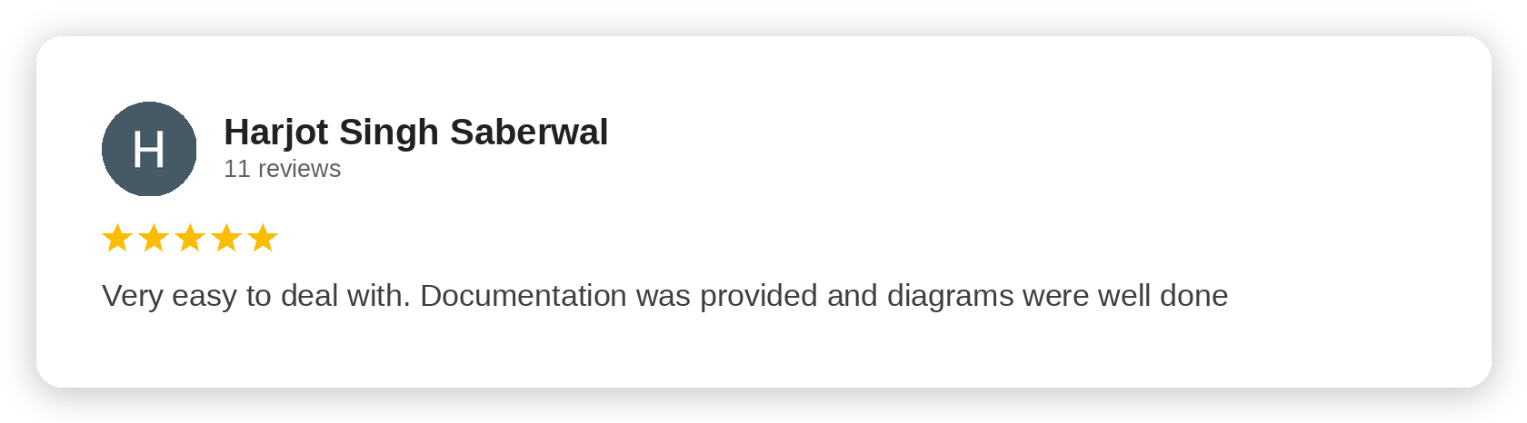 Five-star Google review from Harjot Singh Saberwal