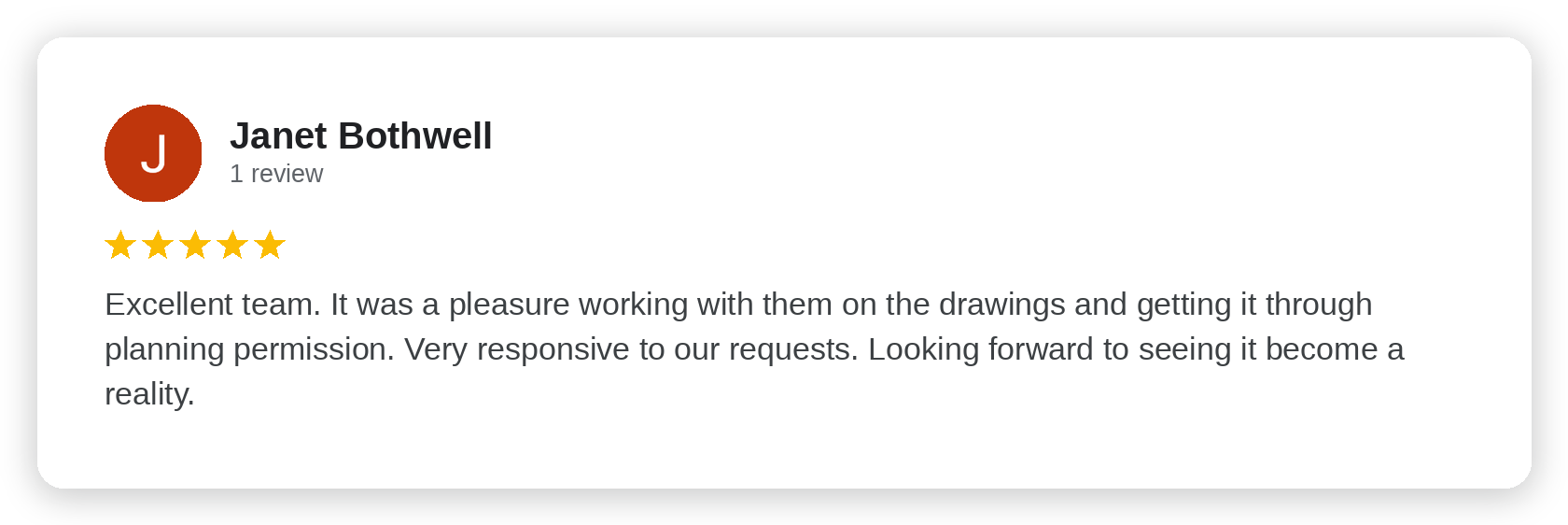 Five-star Google review from Janet Bothwell