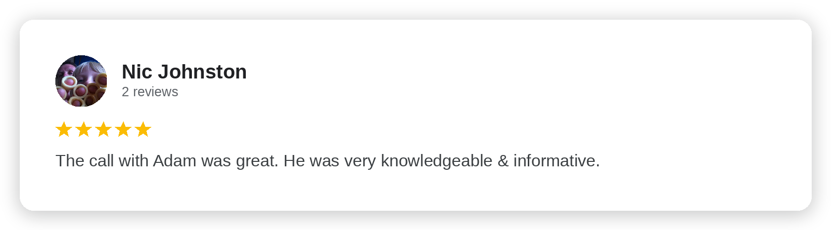 Five-star Google review from Nic Johnston