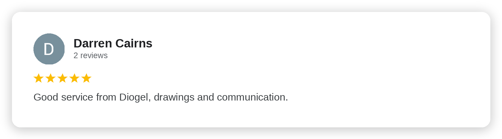 Five-star Google review from Darren Cairns